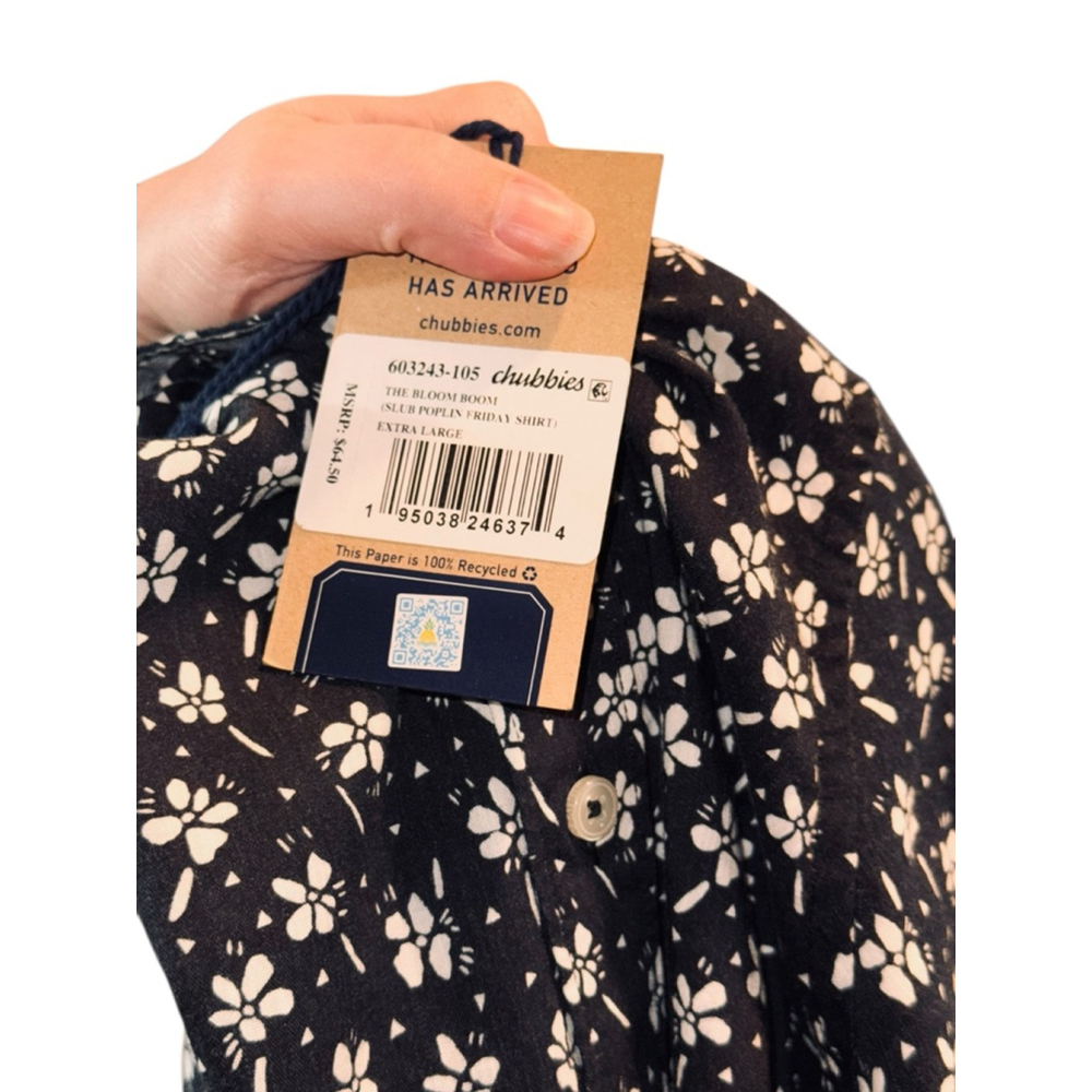 Men's Chubbies Navy White Floral Poplin Friday Shirt XL - Picture 3 of 3